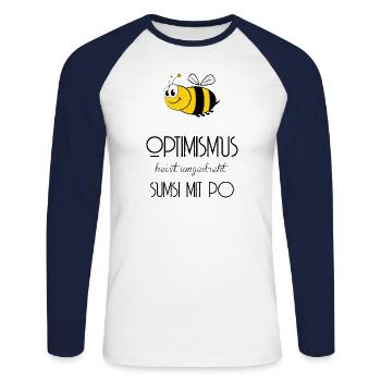 Abeille - Optimisme - Sumsi avec po - T-shirt baseball manches longues Homme - blanc/marine - Devant - Nik (191cm)