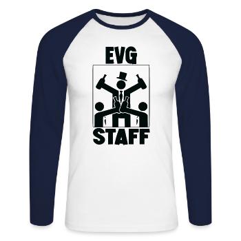 EVG Staff - Enterrement de vie de garçon Marié - T-shirt baseball manches longues Homme - blanc/marine - Devant - Nik (191cm)