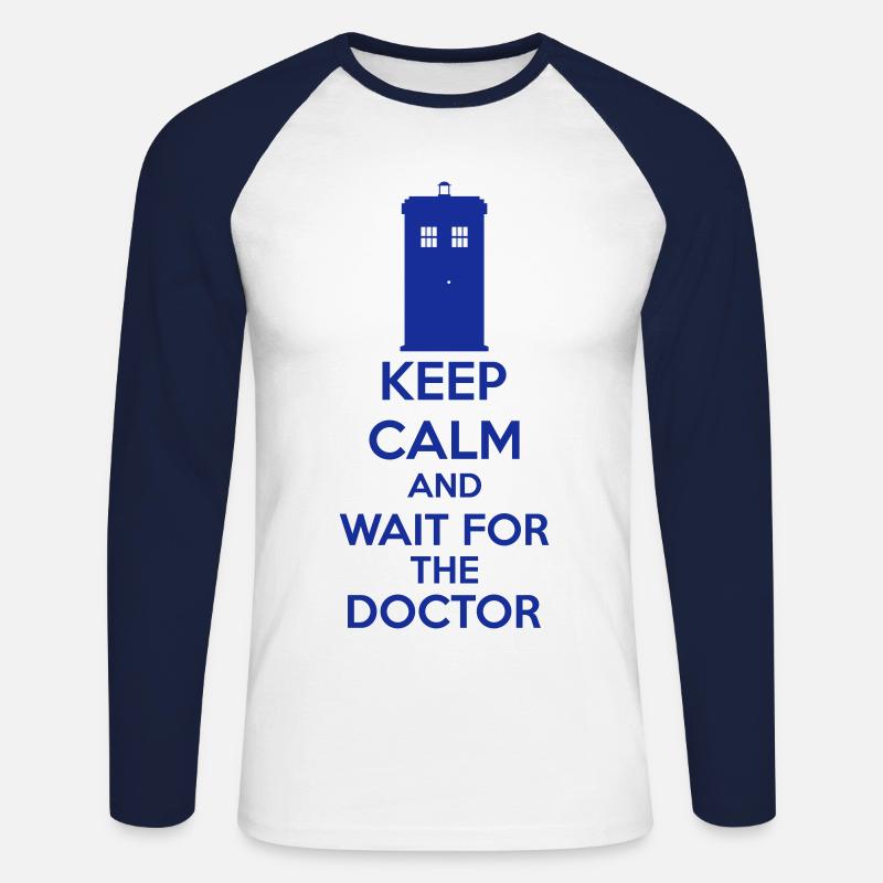Keep Calm And Wait For The Doctor - Unisex Baseballshirt langarm - Weiß/Navy