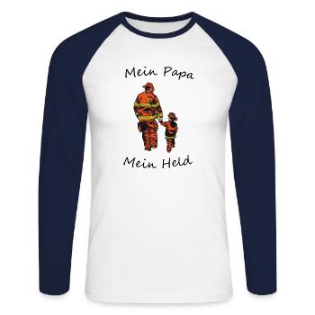Fire Department My Daddy My hero Volunteer Fire Department - Unisex Long Sleeve Baseball T-Shirt - white/navy - Front - Nik (191cm)