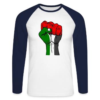free palestine - Unisex Long Sleeve Baseball T-Shirt - white/navy - Front - Nik (191cm)