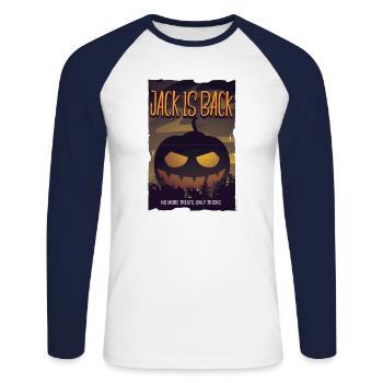 Joyeux halloween - T-shirt baseball manches longues Homme - blanc/marine - Devant - Nik (191cm)