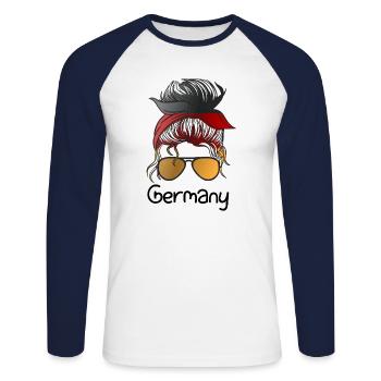 Allemagne Drapeau allemand Drapeau allemand Utilisé Regarder à la maison - T-shirt baseball manches longues Homme - blanc/marine - Devant - Nik (191cm)