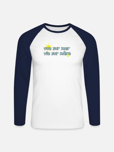 Vie sur mère - T-shirt baseball manches longues Homme - blanc/marine