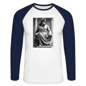 Zeus II - Unisex Long Sleeve Baseball T-Shirt - white/navy - Front - Nik (191cm)