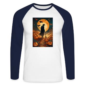 Épouvantail vivant - T-shirt baseball manches longues Homme - blanc/marine - Devant - Nik (191cm)