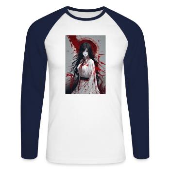 Anime Bloody Mary - T-shirt baseball manches longues Homme - blanc/marine - Devant - Nik (191cm)
