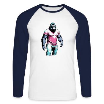 Cooler Gorilla - Unisex Baseballshirt langarm - Weiß/Navy - Vorne - Nik (191cm)
