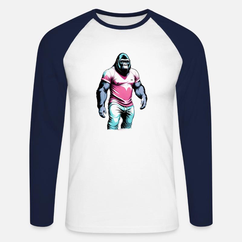 Cooler Gorilla - Unisex Baseballshirt langarm - Weiß/Navy