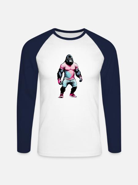 Boxing Gorilla Boxer - Unisex Long Sleeve Baseball T-Shirt - white/navy