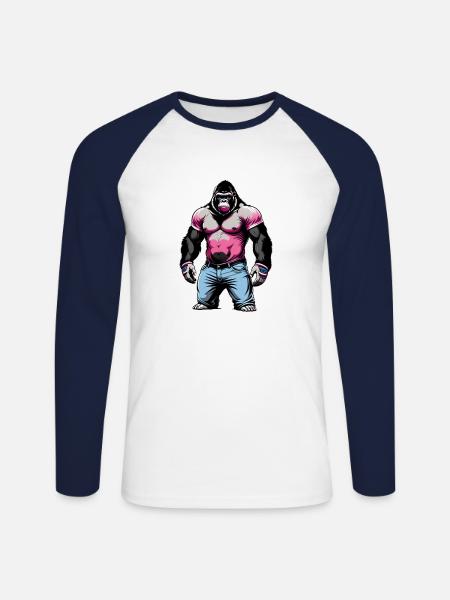 Boxing Gorilla Boxer - Unisex Long Sleeve Baseball T-Shirt - white/navy