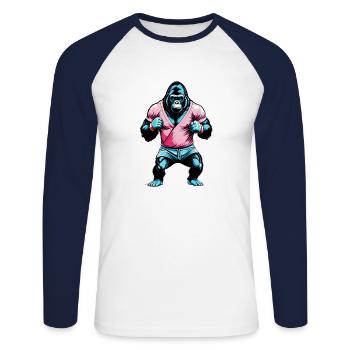 Boxe Boxeur Gorille - T-shirt baseball manches longues Homme - blanc/marine - Devant - Nik (191cm)