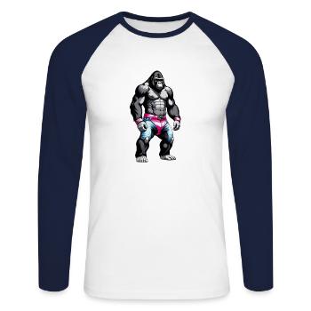 Boxing Gorilla Boxer - Unisex Long Sleeve Baseball T-Shirt - white/navy - Front - Nik (191cm)