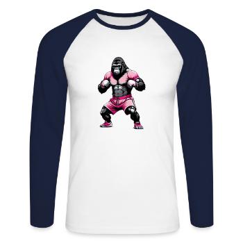 Boxing Gorilla Boxer - Unisex Long Sleeve Baseball T-Shirt - white/navy - Front - Nik (191cm)