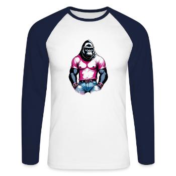 Boxe Boxeur Gorille - T-shirt baseball manches longues Homme - blanc/marine - Devant - Nik (191cm)