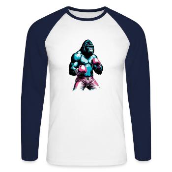 Boxe Boxeur Gorille - T-shirt baseball manches longues Homme - blanc/marine - Devant - Nik (191cm)