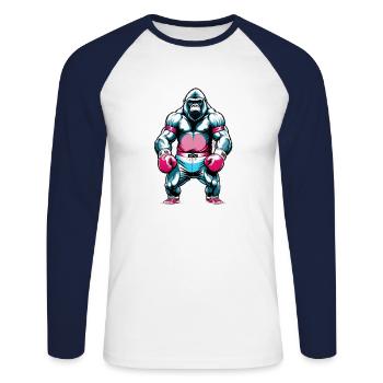 Boxing Gorilla Boxer - Unisex Long Sleeve Baseball T-Shirt - white/navy - Front - Nik (191cm)