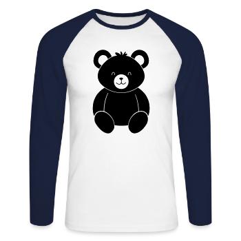 Teddybär - Unisex Baseballshirt langarm - Weiß/Navy - Vorne - Nik (191cm)