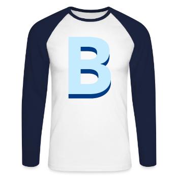 Pop und moderner blauer Buchstabe b - Unisex Baseballshirt langarm - Weiß/Navy - Vorne - Nik (191cm)