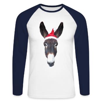 Donkey christmas - Unisex Long Sleeve Baseball T-Shirt - white/navy - Front - Nik (191cm)