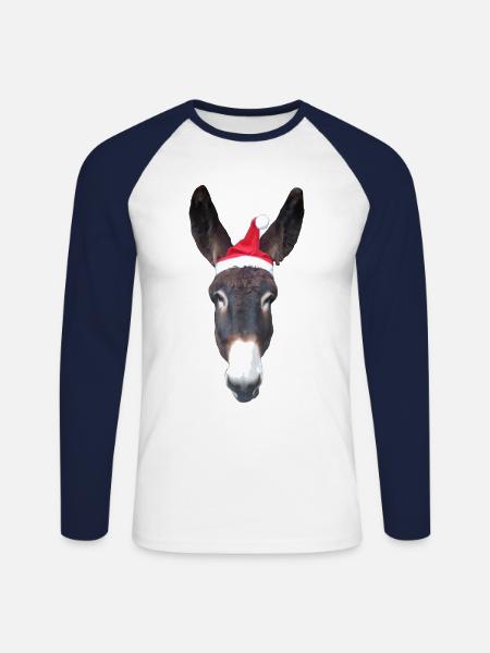 Donkey christmas - Unisex Long Sleeve Baseball T-Shirt - white/navy