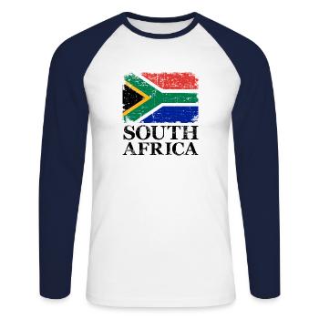 Afrique du Sud - T-shirt baseball manches longues Homme - blanc/marine - Devant - Nik (191cm)