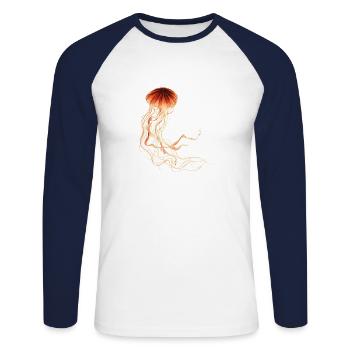 Qualle - Unisex Baseballshirt langarm - Weiß/Navy - Vorne - Nik (191cm)