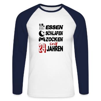 Geburtstag 24 Zocken Spielen Gaming Schlafen - Unisex Baseballshirt langarm - Weiß/Navy - Vorne - Nik (191cm)