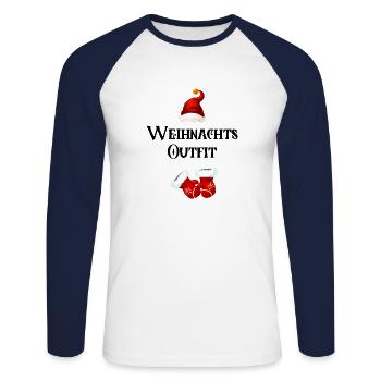 Weihnachtsoutfit - Unisex Baseballshirt langarm - Weiß/Navy - Vorne - Nik (191cm)