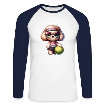 Bolonka Zwetna Joueur de tennis canin - T-shirt baseball manches longues Homme - blanc/marine - Devant - Nik (191cm)