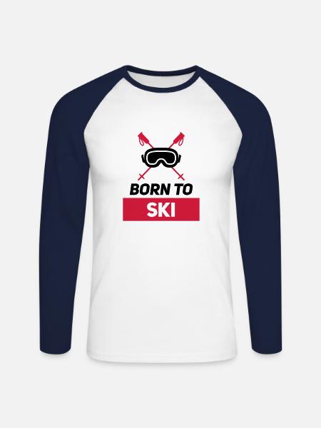 BORN TO SKI - Unisex Long Sleeve Baseball T-Shirt - white/navy