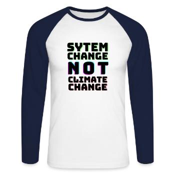 System Change not Climate Change - Unisex Baseballshirt langarm - Weiß/Navy - Vorne - Nik (191cm)