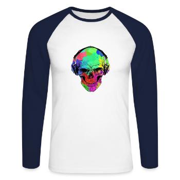 FUNNY HALLOWEEN RAINBOW SKULL AND HEADPHONE - Unisex Long Sleeve Baseball T-Shirt - white/navy - Front - Nik (191cm)