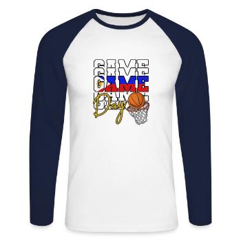 Philippines Filipino Flag Basketball I Gift - Unisex Long Sleeve Baseball T-Shirt - white/navy - Front - Nik (191cm)