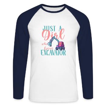 Bagger Baustelle Bauarbeiterin Mädchen I Geschenk - Unisex Baseballshirt langarm - Weiß/Navy - Vorne - Nik (191cm)
