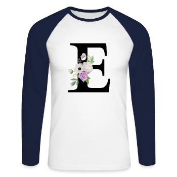 Lettre e floral violet - T-shirt baseball manches longues Homme - blanc/marine - Devant - Nik (191cm)