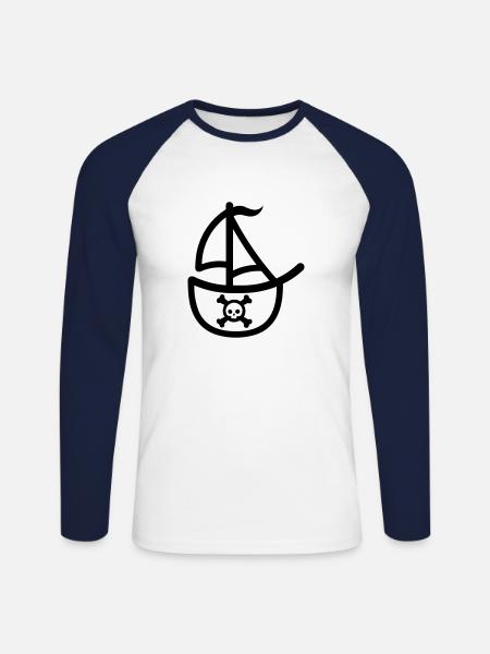 Pirate ship - Unisex Long Sleeve Baseball T-Shirt - white/navy