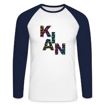 KIAN - Schöner Jungen Name mit Dinosaurier - Unisex Baseballshirt langarm - Weiß/Navy - Vorne - Nik (191cm)