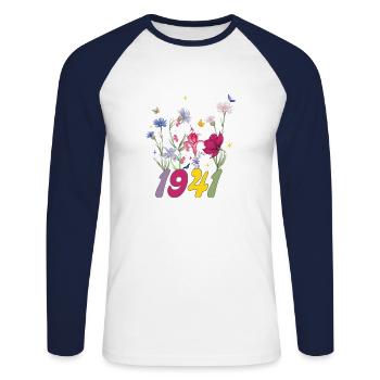 Year of birth 1941 wildflowers - Unisex Long Sleeve Baseball T-Shirt - white/navy - Front - Nik (191cm)