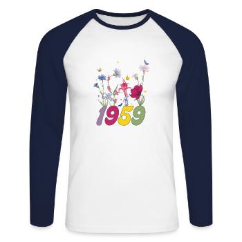 Année de naissance 1959 fleurs sauvages - T-shirt baseball manches longues Homme - blanc/marine - Devant - Nik (191cm)