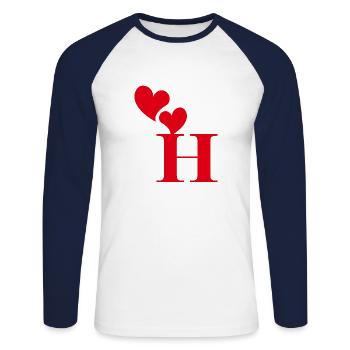 Buchstabe h rotes Herz - Unisex Baseballshirt langarm - Weiß/Navy - Vorne - Nik (191cm)