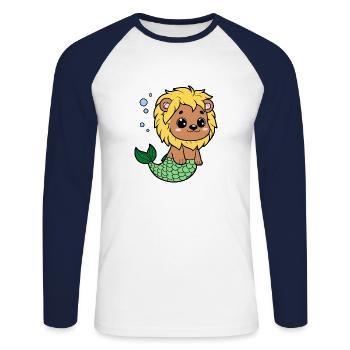 Niedlicher Seelöwe Löwe - Unisex Baseballshirt langarm - Weiß/Navy - Vorne - Nik (191cm)