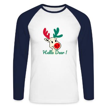 Hello deer ! le renne joyeux - T-shirt baseball manches longues Homme - blanc/marine - Devant - Nik (191cm)