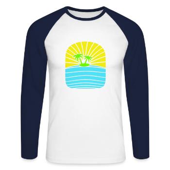Palm Tree Island Tree Plage Vacances Noix de Mer Cool - T-shirt baseball manches longues Homme - blanc/marine - Devant - Nik (191cm)