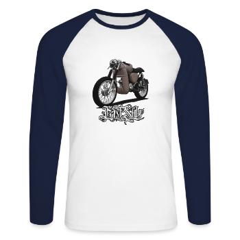 S51 (braun) // Illustration - Unisex Baseballshirt langarm - Weiß/Navy - Vorne - Nik (191cm)