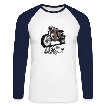 S51 (braun) // Illustration - Unisex Baseballshirt langarm - Weiß/Navy - Vorne - Nik (191cm)