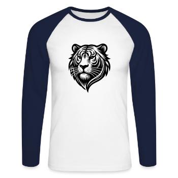 Tiger Head Logo - Unisex Long Sleeve Baseball T-Shirt - white/navy - Front - Nik (191cm)