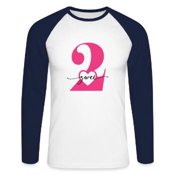 Digit Two 2 with Heart - Unisex Long Sleeve Baseball T-Shirt - white/navy - Front - Nik (191cm)