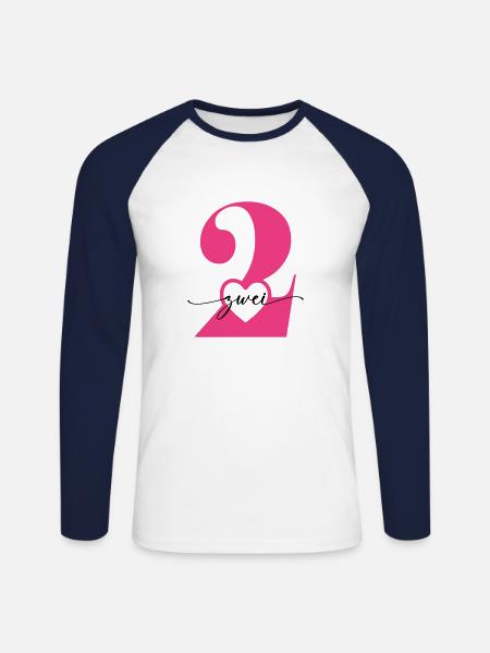 Digit Two 2 with Heart - Unisex Long Sleeve Baseball T-Shirt - white/navy