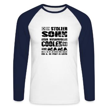 stolzer Sohn einer lieben und tollen Mama - Unisex Baseballshirt langarm - Weiß/Navy - Vorne - Nik (191cm)